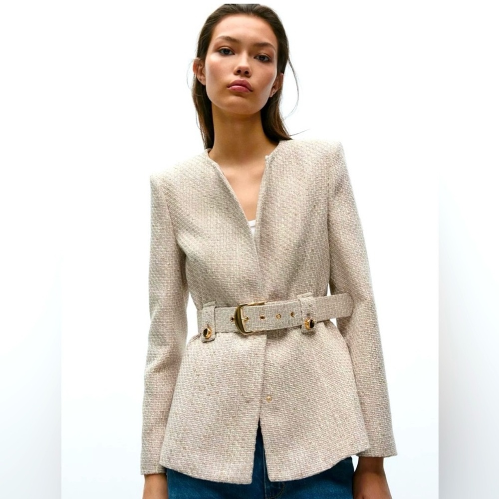 Zara Beige Textured Jacket